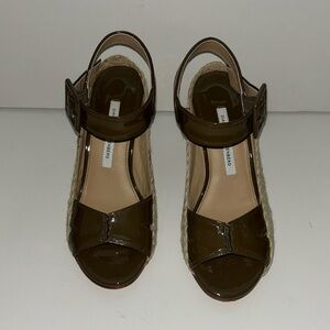 Diane Von Furstenberg Sudan Espadrille Wedge Patent Leather Sandals Size 6